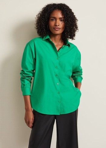 Phase Eight Green Cotton Oversized Shirts Green USA | 5932607-CR